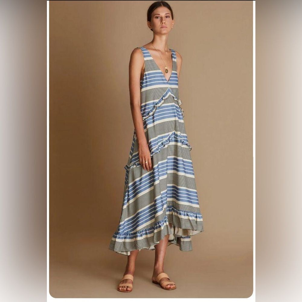 SANCIA Maise Ruffle High/Low Sleeveless Dress striped